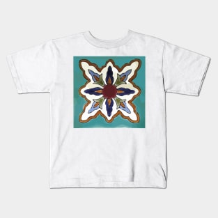 Aqua abstract cross mexican retro talavera tile Kids T-Shirt